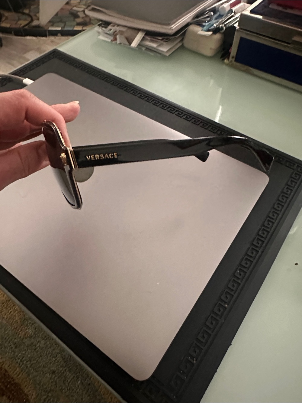 Versace Black and Gold Logo Sunglasses - Picture 2 of 5
